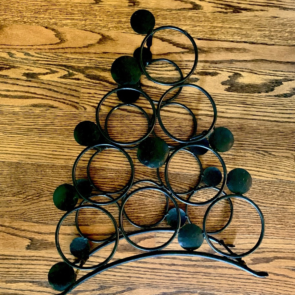 8-bottle Table Bar Wine Rack Artisan Hammered Black Wrought Iron Home Decor